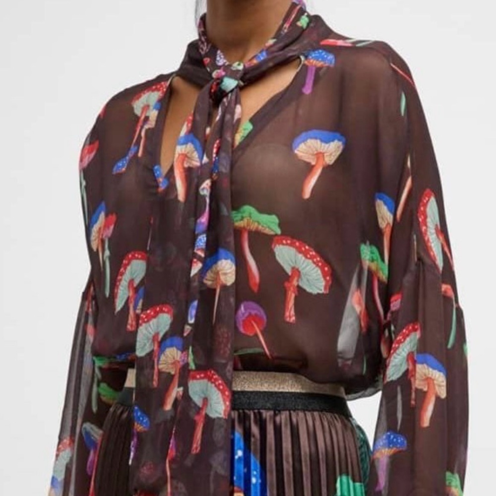 NWT Le Superbe Mushroom Field Trip Tie Blouse 
Size S $415